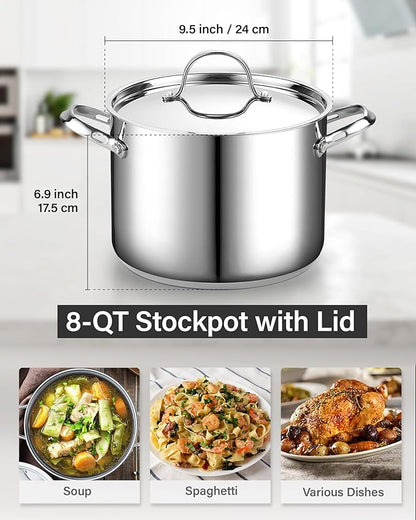 Cooks Standard Classic 8 Quart Stock Pot with Lid, Stainless Steel Pasta Pot