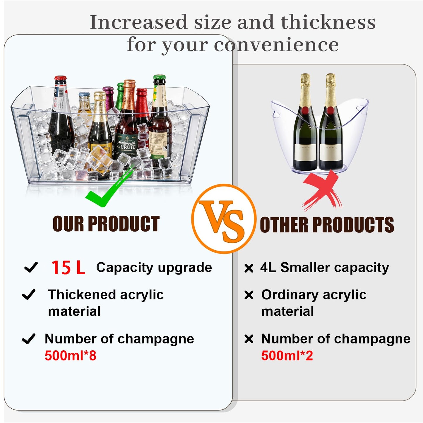 15L Ice Bucket for Parties, 2 Pcs, (15.7x11.8x6.7 in)