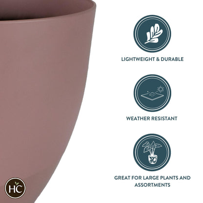 The HC Companies 13 Inch Topanga Decorative Round Planter - Lightweight Premium Resin Plant Pot with a Ceramic Look for Indoor Outdoor Use, Mauve Swoop