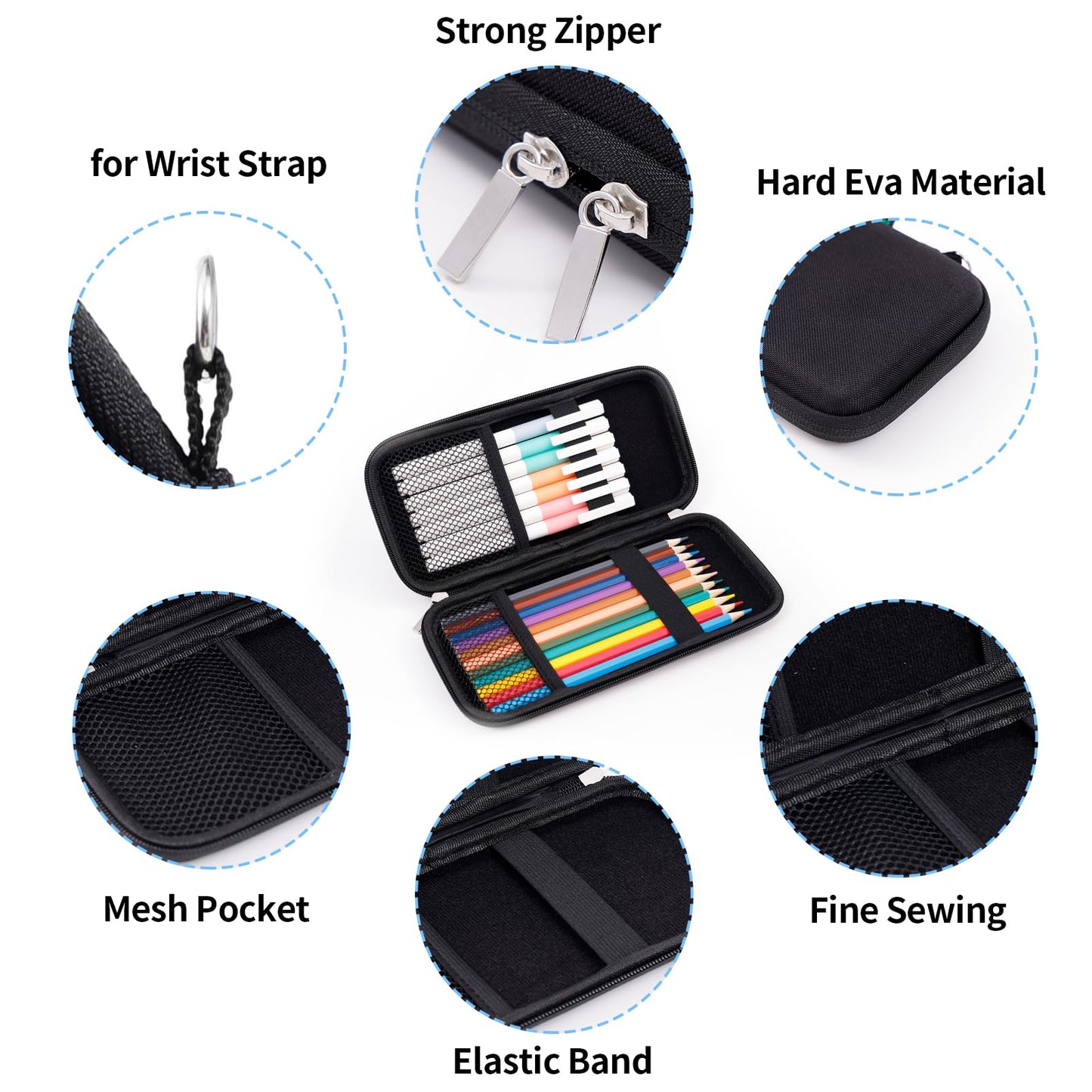 iDream365 Upgraded Hard Pencil Case Box for Adults,Durable Pen Carrying Case with Zipper-Black