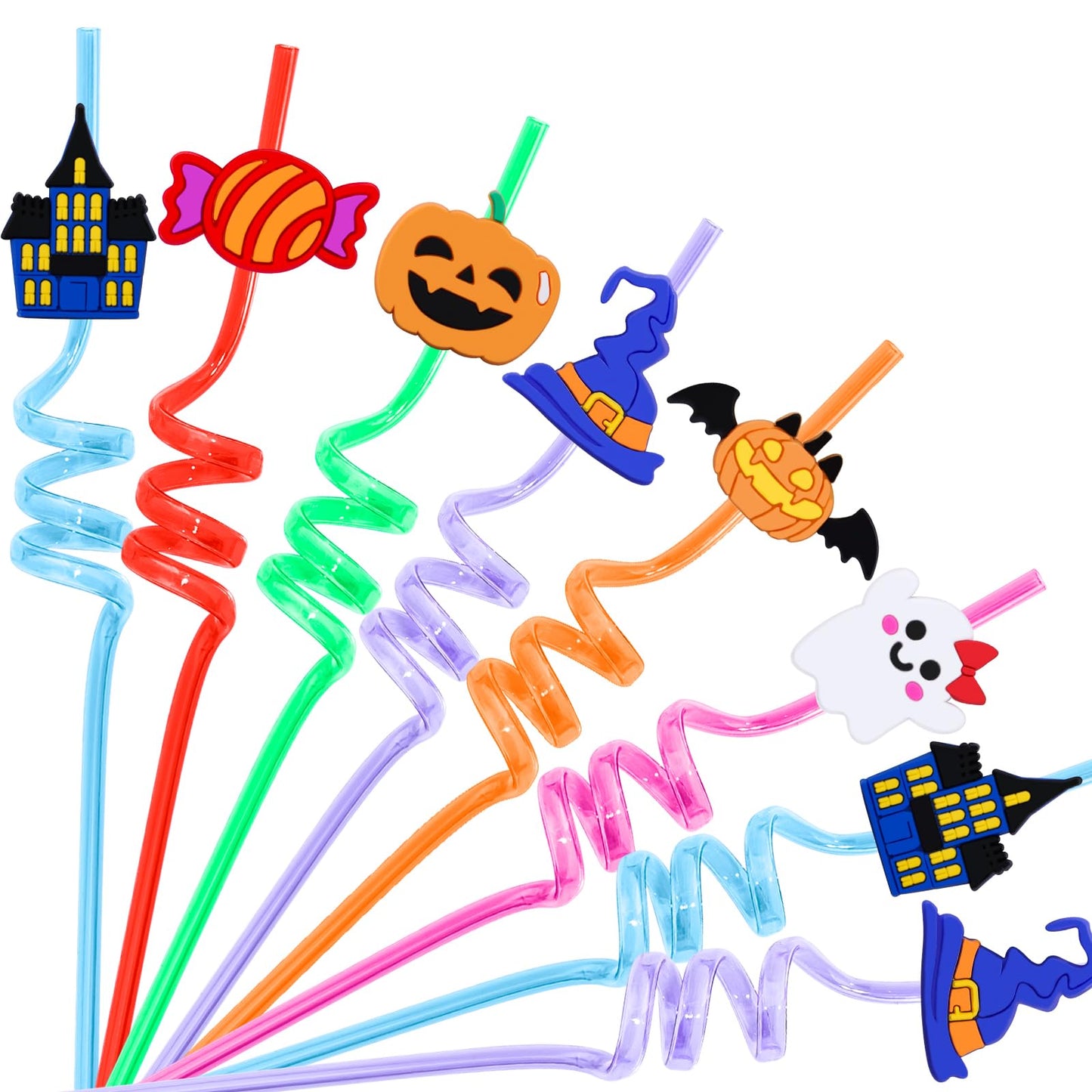 24Pcs Halloween party favors, Party Straw for Halloweens Decorations Pumpkin Ghost Cat Halloweens themed Party Straws