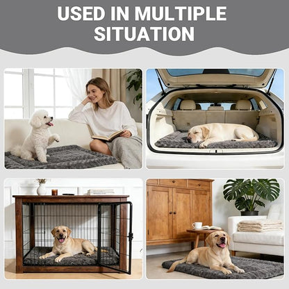 Washable Dog Bed Mat Crate Pad Soft Fluffy Pet Kennel Beds Dog Sleeping Mattress for Large Jumbo Medium Small Dogs, 42 x 28 Inch, Gray