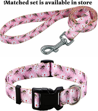 Mihqy Dog Collar with Bohemia Floral Tribal Geometric Patterns - Soft Ethnic Style Collar Adjustable for Small Medium Large Dogs (White Flower,L)