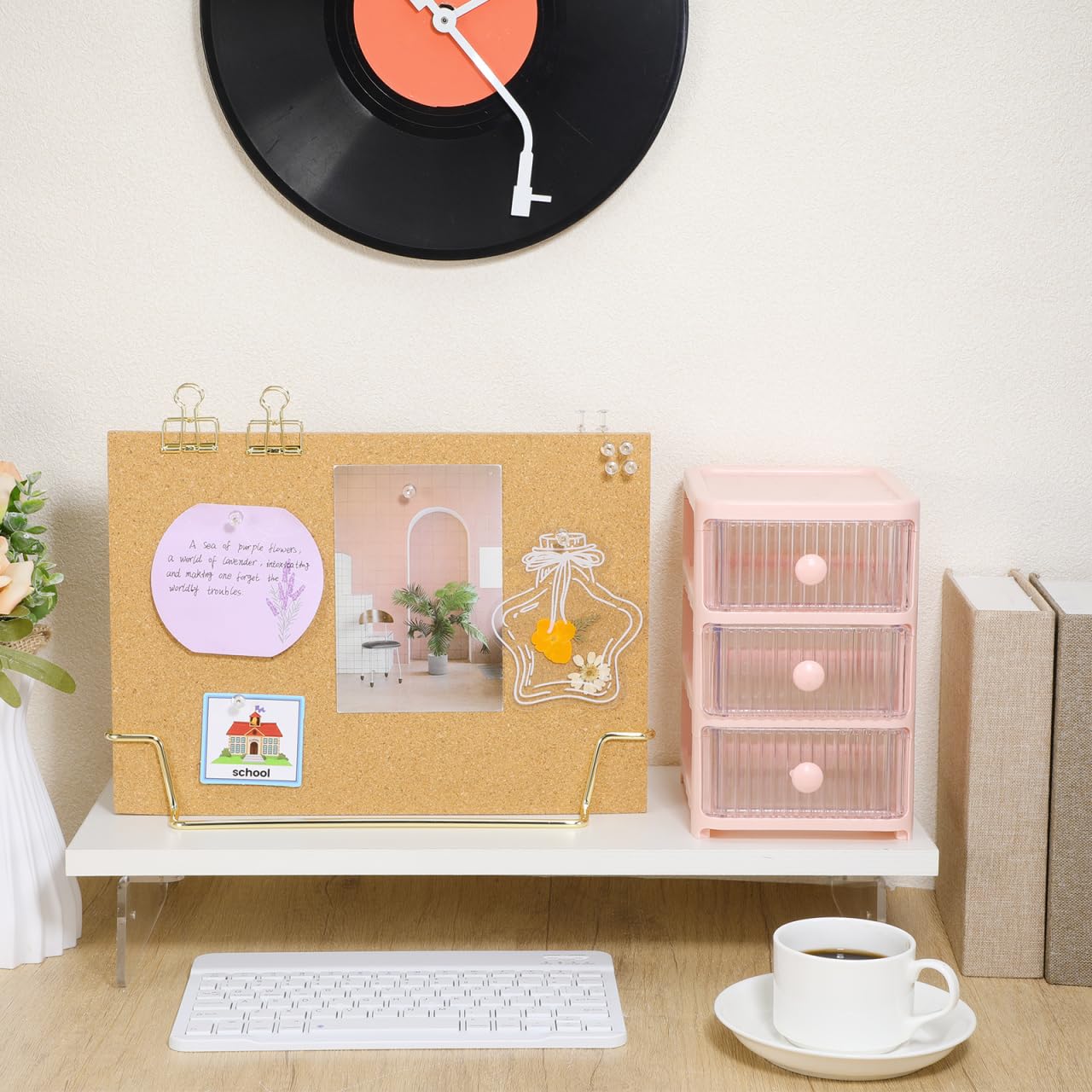 TOYANDONA Cork Board Bulletin Board with Metal Stand, Wooden Pin Notice Message Pin Board Desktop Memo Board for Home Office (Golden Base)