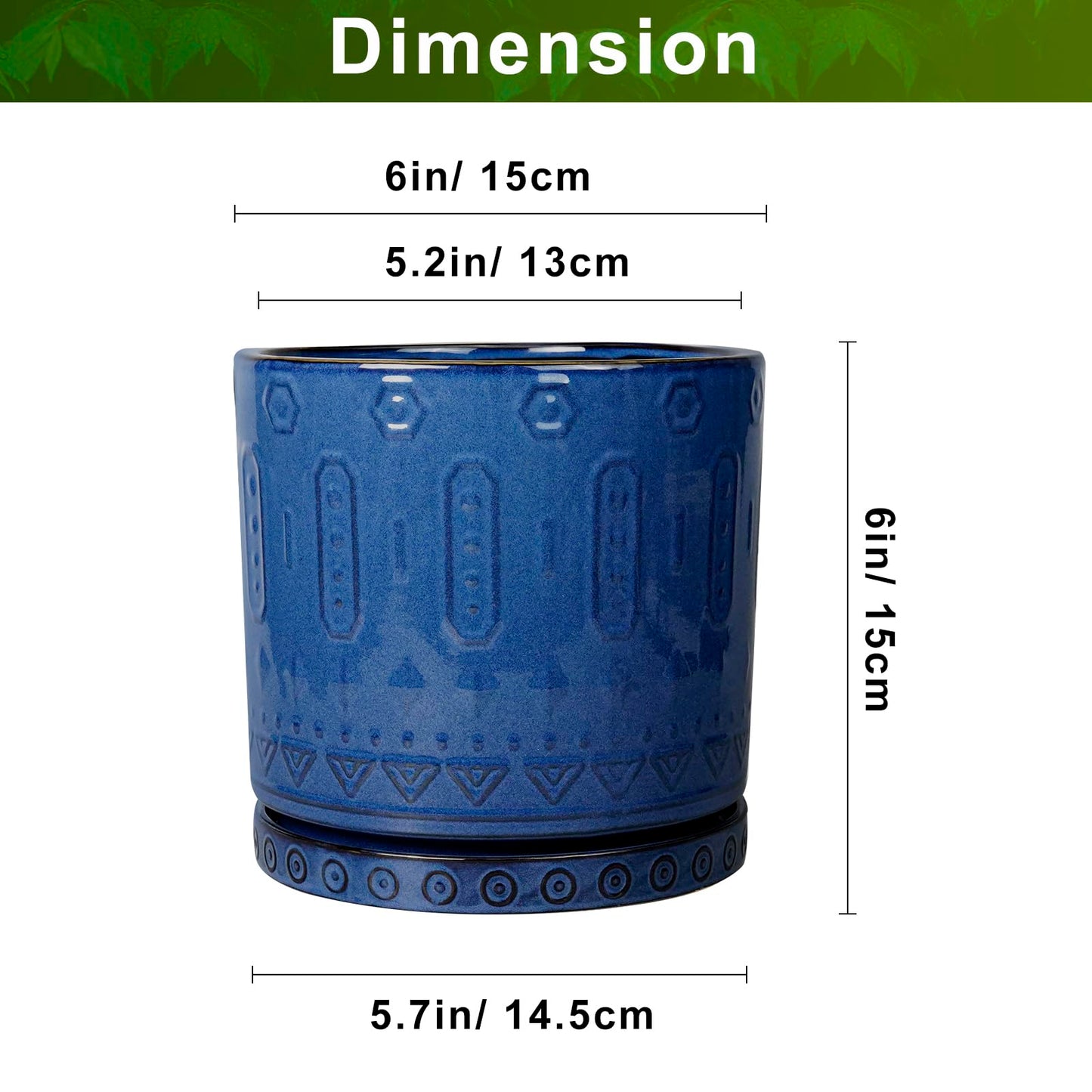 Eightpot 6 Inch Plant Pot - Ceramic Planter for Outdoor Plants Indoor Plant Pot with Drainage Holes and Saucer Succulent Pot Modern Round Flower Pot for House Room Decor Blue