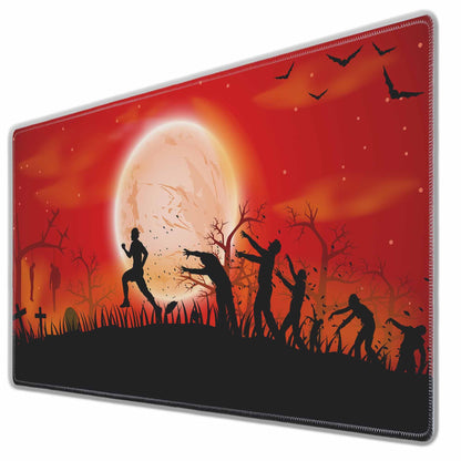 Y YIHANGBEST Zombie Apocalypse Mouse Pad Keyboard Mat Red Sky Full Moon Leafless Trees and Crosses Black Bats Large Gaming Mousepad for Desk,Computer,Office 35.4"X15.7"