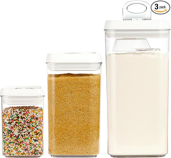 Felli Flip Tite Acrylic Food Storage Container with Lid 6” XL Air Tight Ring Seal Flip Top, Plastic Kitchen Baking Canister for 5 lb Flour Sugar Rice Protein Powder Pantry Organizer (Nest-M, White)