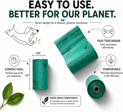 Heavy Duty Compostable Dog Poop Bags – 270 Count, Extra Thick 20 Micron, Leakproof & Unscented, Fits All Dispensers, Plant-Based Cornstarch, TÜV OK Compost HOME Certified