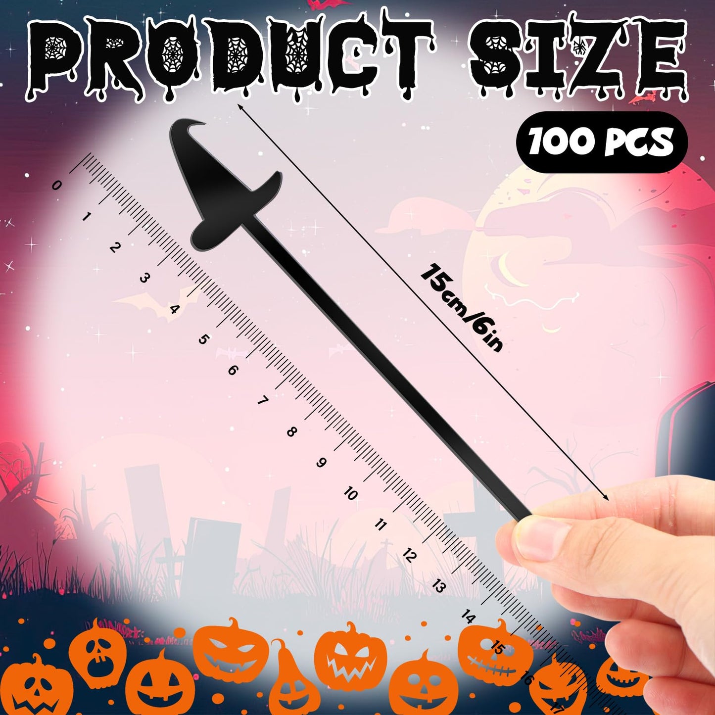 LemonRoad 100 Pcs Witch Party Supplies Swizzle Sticks Black Plastic Coffee and Cocktail Stirrers 5.9 Inch Reusable Black Witch Hat Cocktail Mixers Bulk for Bar Weddings Events Halloween (Classic)