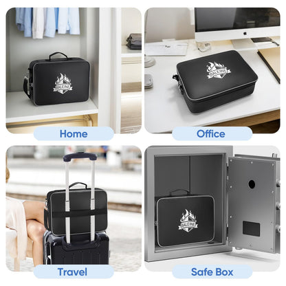 BALEINE Fireproof Document Box with Lock, Portable Fireproof Document Bag Waterproof Fire Proof File Boxes for Documents, File Organizer Box for Important Paperwork (Black, 15''x11''x4'')