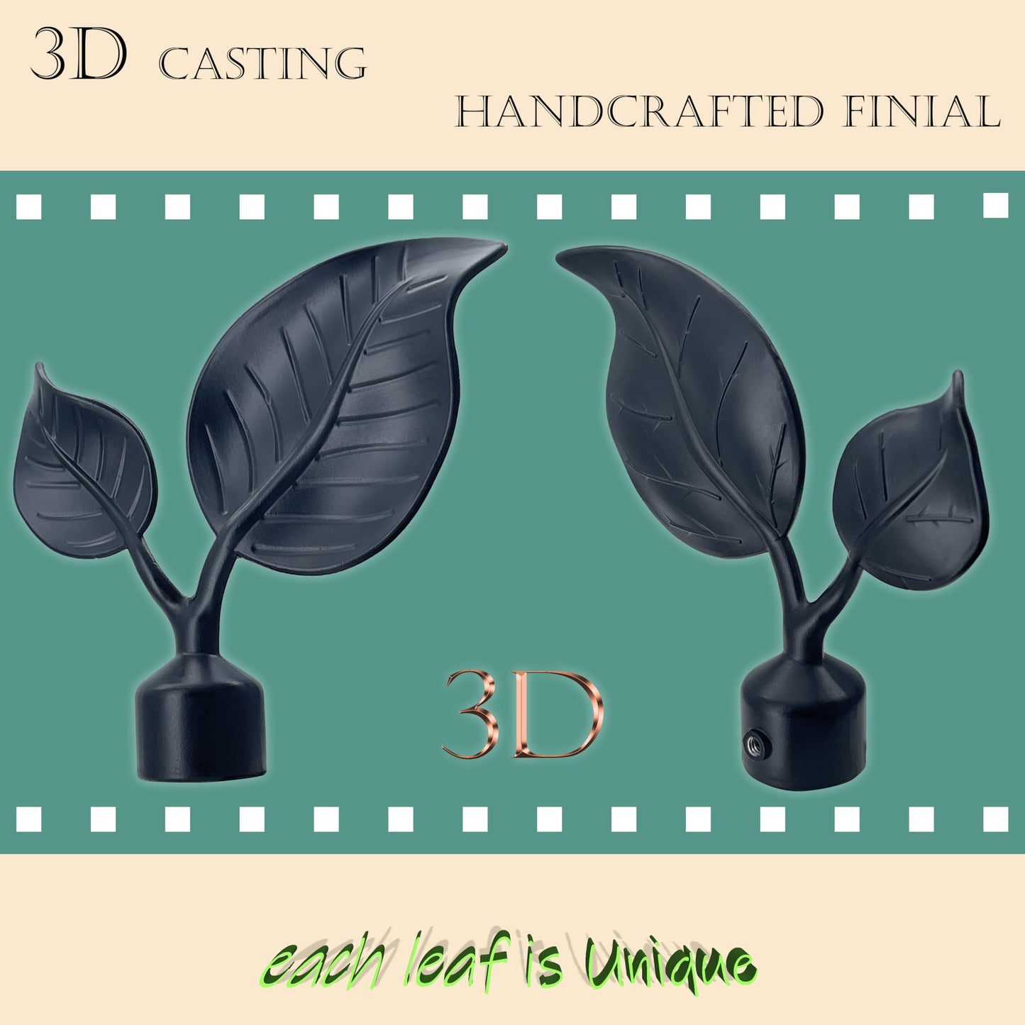Black Leaf Curtain Holdbacks (2 Pack), Heavy Duty Metal Hooks for Curtains, Tie Backs for Drapes, Wall Mounted