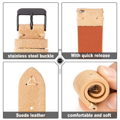 WOUKUP Quick Release Suede Leather Watch Bands Vintage Watchband for Men Watch Strap 18mm 19mm 20mm 21mm 22mm 24mm