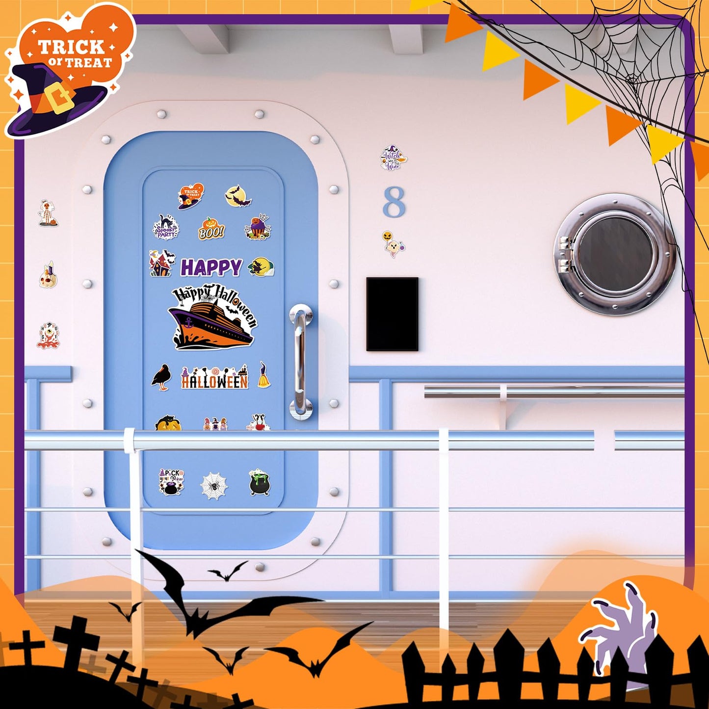 27 Pcs Halloween Cruise Door Magnets Decorations Funny Cruise Ship Door Magnets Magnetic Reusable Magnet for Graduation Cabin Ship Carnival Refrigerator Office Car Accessories