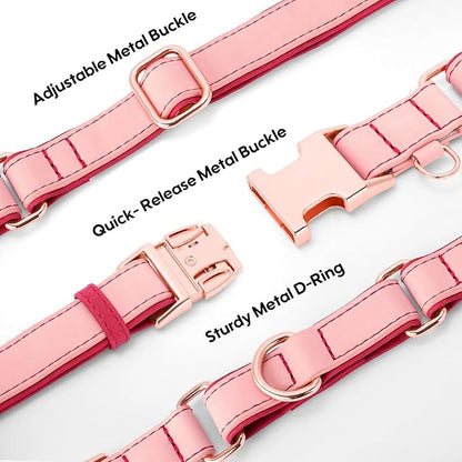 WHIPPY Vegan Leather Dog Collar No Slip Martingale Dog Collar with Quick Release Metal Buckle