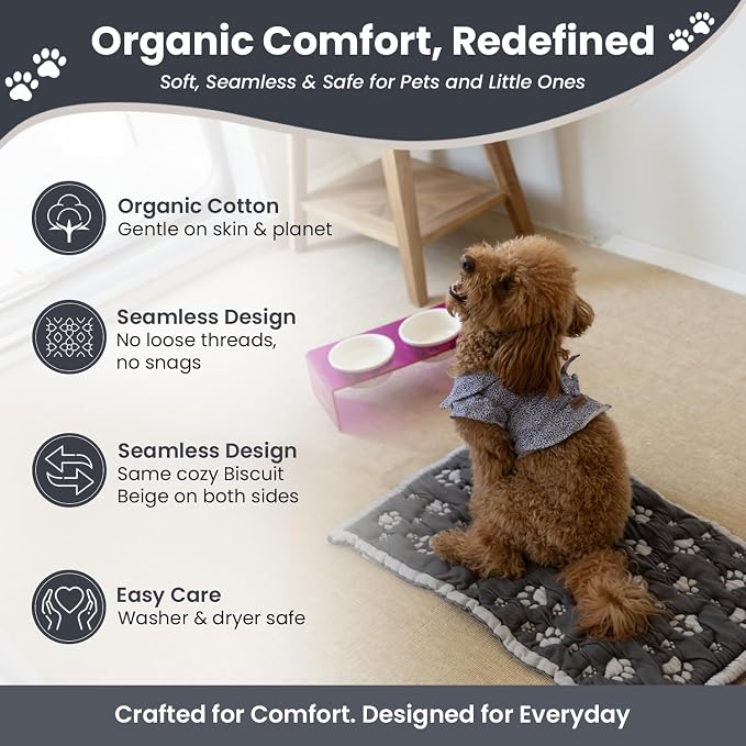 PetMat 28x40 in, Charcoal – Organic Cotton Crate Pad for Small Dogs & Cats, Seamless Reversible Design, Washable & Dryer Safe