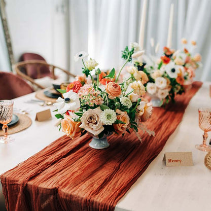 6 Pack Terracotta Cheesecloth Table Runner 35 x 120 inch Boho Rustic Gauze Table Runner 10 FT Long, Semi Sheer Cheese Cloth Runner for Wedding Party Banquet Baby Shower Birthday Decoration