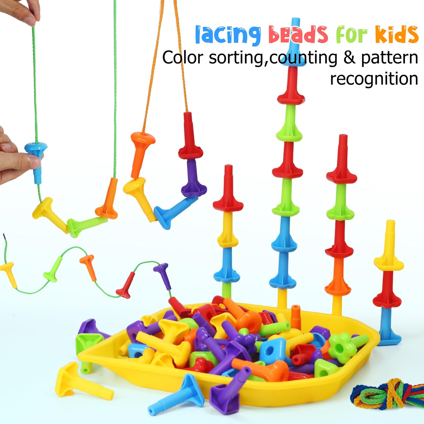Ggiibro Peg Board Toy Set 101Pcs DIY Building Stacking Toys for Kids 3-6 Years Old,STEM Educational Kids Toy for Brain Development,Montessori Sensory Toys,Plastic Lacing String Game