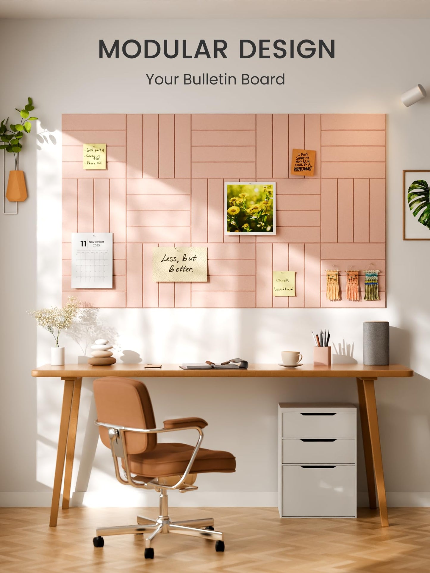 Bumusty Large Cork Board Alternative-48 x 36" Felt Bulletin Board Tiles, with 30 Pushpins, 70 Adhesive Tabs, Bold-Stripe 12-Pack, Cork Boards for Office Push Pin Board Felt Board-Pink