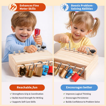 INIFEIDALA Montessori Screwdriver Board Set - Lock and Key Toy,Busy Board Toys for 3 4 5 Year Olds Boy Birthday Gifts,Kids Tool Set, Preschool Learning Sensory Fine Motor Skills STEM Toys