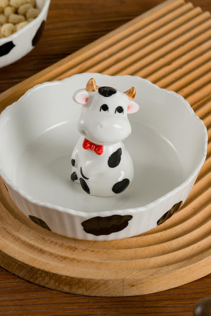 DIHOclub Decorative Ceramic Candy Bowl - Snack Serving Dish for Pistachios, Nuts, Candies, Jewelry Storage, Perfect for Holidays, Parties, and Gifts, 6 Inches(White Cow)