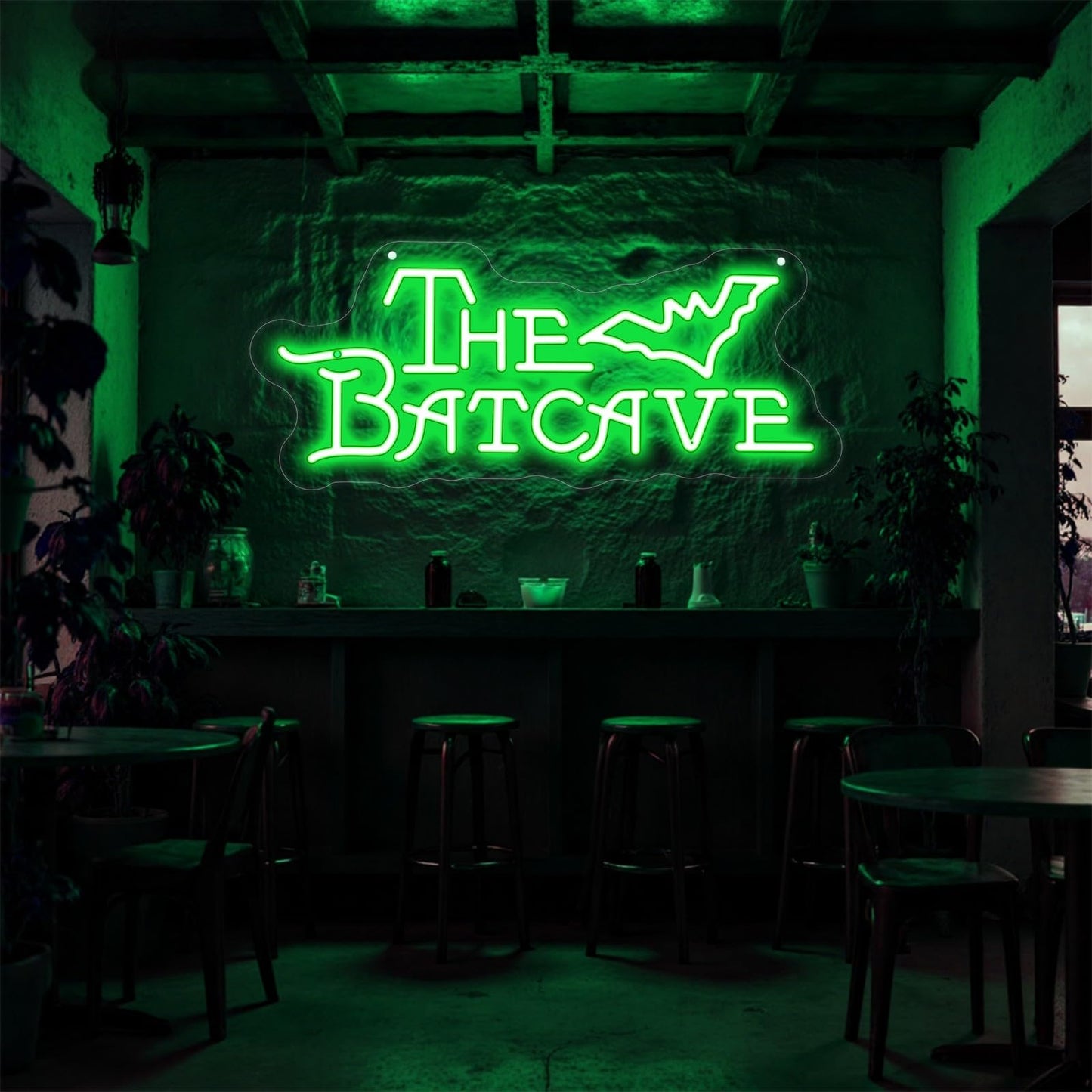 Bat Shaped Cave Neon Sign, Bat Neon Light, Horror Bedroom Dorm Wall Decor, Gothic Lovers Gift, Dimmable Gotham Business Signs for Man Cave Bar Kids Movie Room Party Gifts Christmas Supply-Green-17.7"