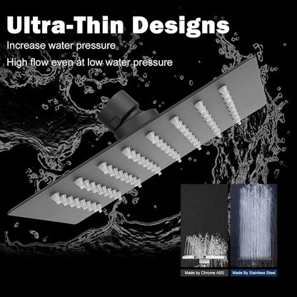 NearMoon Rain Shower Head, High Flow Stainless Steel Square Rainfall Shower, High Pressure Design, Awesome Shower Experience Even At Low Water Flow (6 Inch, Matte Black)
