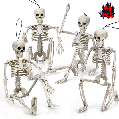 TOY Life 4 Pcs Halloween Skeleton 16" Posable Skeleton Decor, Full Body Posable Joints Outdoor Skeletons, Halloween Skeletons Decorations Outdoor Indoor, Plastic Hanging Skeleton Decorations