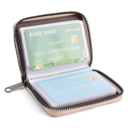 SENDEFN Women's Credit Card Holder Small Leather Card Case Compact ID Case Organizer Zipper Ladies Wallet with 22 Slots