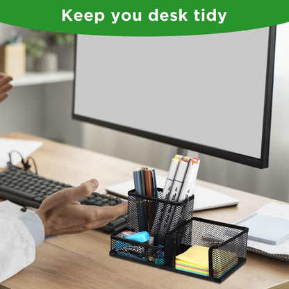 Lemecima 6 Pieces Pen Holder for Desk Mesh Metal Pencil Holders Pen Cup Marker Desk Caddy with Sticky Notes Organizer for Office Supplies Workspace School Home Black