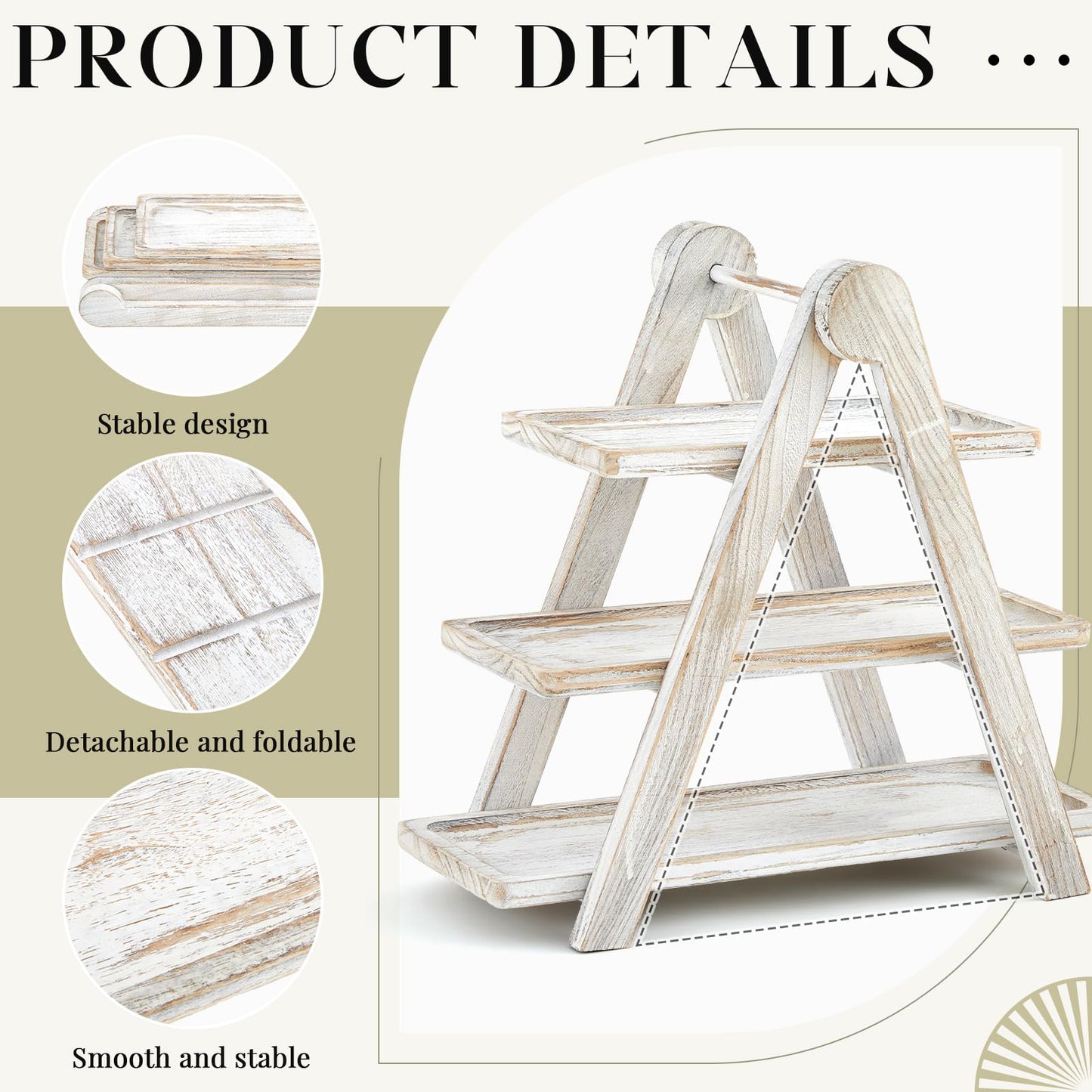 Beeveer Cupcake Stand Wooden 3 Tier Serving Tray Tiered Tray Stand Serving Trays Platters Tiered Wooden Three Tiered Ladder Cake Stand for Party Wedding Christmas Fruit Dessert Display Tray Decorative