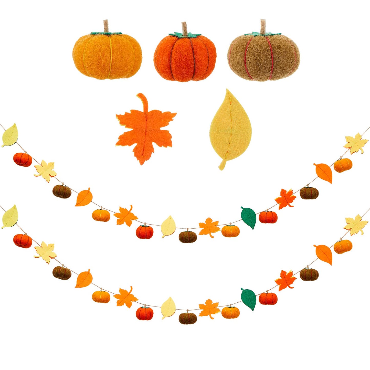 Jecery 2 Pcs Thanksgiving Garland Fall Pumpkin Felt Garland 78 Inches Fall Maple Leaves Pom Pom Felt Banner Autumn Harvest Halloween Thanksgiving Party Decorations for Mantel Fireplace Farmhouse