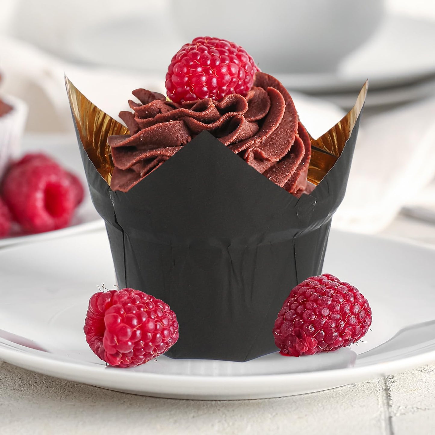 uxcell 50 Pcs Tulip Baking Cups Cupcake Muffins Liners Aluminum Foil Paper Greaseproof Wrappers for Weddings Birthday Party Festivals Christmas, Gold/White, Gold/Black