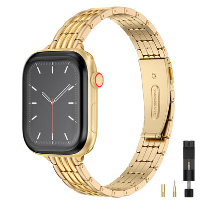 Wearlizer Slim Metal Band Compatible with Apple Watch Bands 41/40/38/42mm Women, Dressy Thin Stainless Steel Strap Silver Link Bracelet for iWatch Series 11 10 9 8 7 6 5 4 3 2 1 SE Gold
