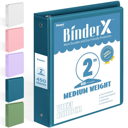 BinderX Extra Durable 3 Ring Binder, Round Ring 2 Inch Binders, Fits 450 Sheets of 8.5x11 Paper, Customizable View Cover with Inside Pockets, Cute 2" Binder, School Supplies for Girls, Navy Blue