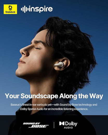 Baseus Inspire XP1 Adaptive Noise Cancelling Earbuds, Sound by Bose, Dolby Audio, Premium Real-Time Adaptive ANC, Adaptive Tuning Sound, Natural Fit Design, 6-Mic Adaptive Clear Calls, 45H Playtime