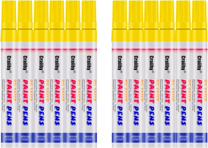 Yellow Paint Markers, 12 Pack Oil-Based Waterproof Quick Dry Permanent Paint Pen Set for Rocks Painting, Wood, Fabric, Plastic, Canvas, Glass, Mugs, Metal, Tire, Stone, DIY Craft