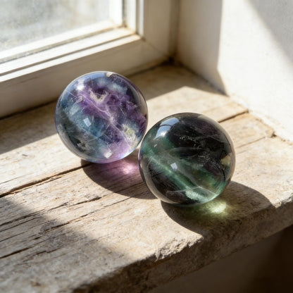 AierCrystal Natural Stone Crystal Sphere Feng Shui Home Decoration Ball Positive Energy Scrying Orb for Meditation Tool for Spiritual Space Purification Globe Diameter4-5cm Fluorite Sphere