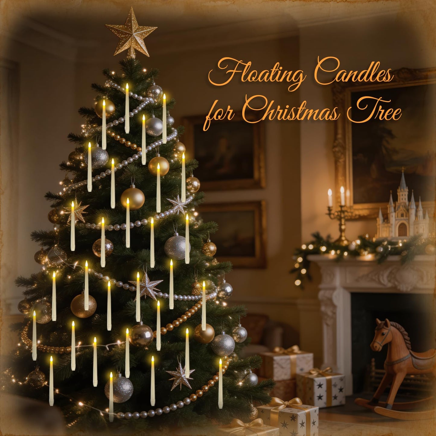 Homemory 20PCS Floating Candles with Wand Remote, Flameless Hanging Taper Candle with Flickering Warm Light, Battery Operated Magic Deco Candles for Halloween, Christmas, Birthday, Indoor Decor