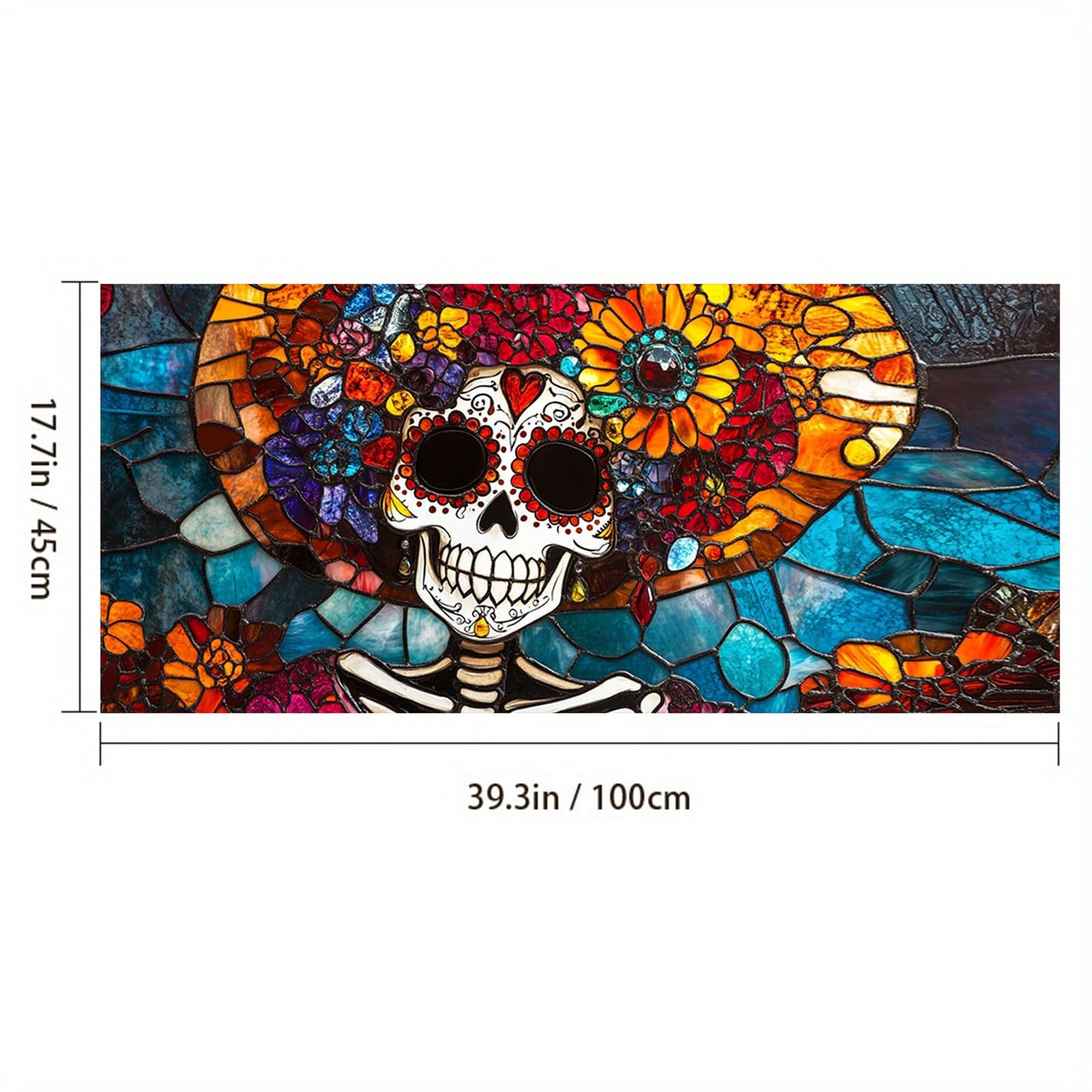 HOMETITUTE Day of The Dead Window Film 39.3x17.7 Inch Sugar Skull Windows Cling Halloween Calavera Glass Sticker for Glass Dia de Los Muertos Removable Gothic Window Art Decoration