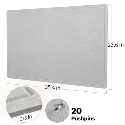 Lightomorrow Bulletin Board, 36 x 24 Inches Felt Pin Board, Cork Alternative for Wall, 3' x 2' Foldable Self-Adhesive Vision Board with 20 Pushpins - Light Gray