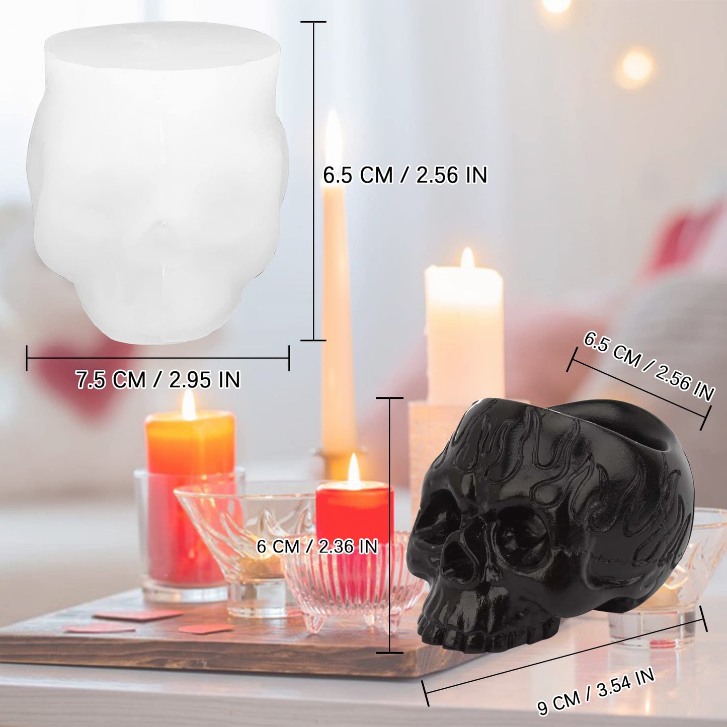 Skull Candle Holder Mold Tealight Candlestick Holder Resin Slicone Mold Crafts for Party Halloween Home Bar Decoration
