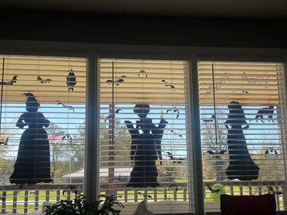 Halloween Window Clings Decoration - 35" Large Double Sided Hocus-Pocus Decor Halloween Witch Silhouette with Black Cat Bat, Spooky Scary Window Decals Stickers Home Decor for Glass Mirror, 3 Sheets