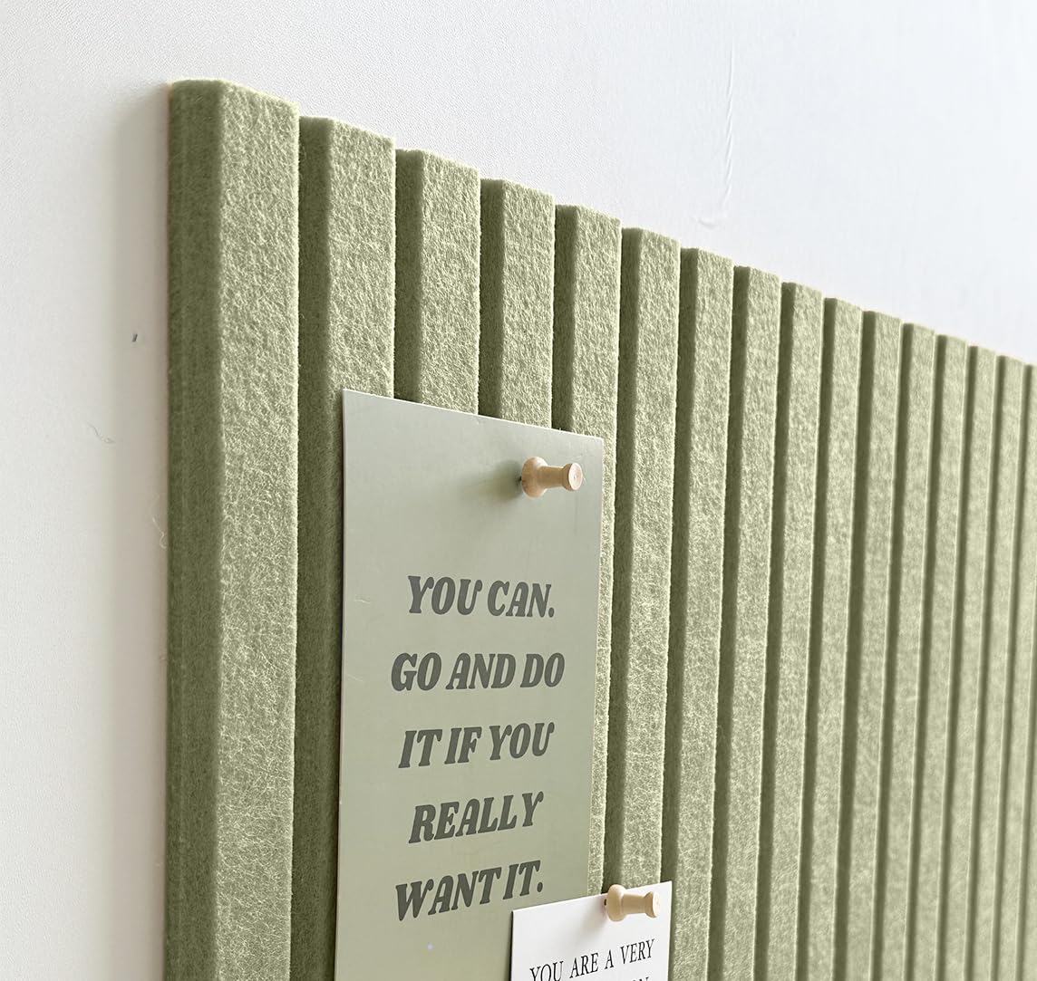 Large Cork Board for Office, 8 Pack Felt Wall Tiles with Slat Wall Paneling and Safe Removable Adhesive Tabs, Felt Bulletin Board Pin Board Cork Boards for Walls - Sage Green