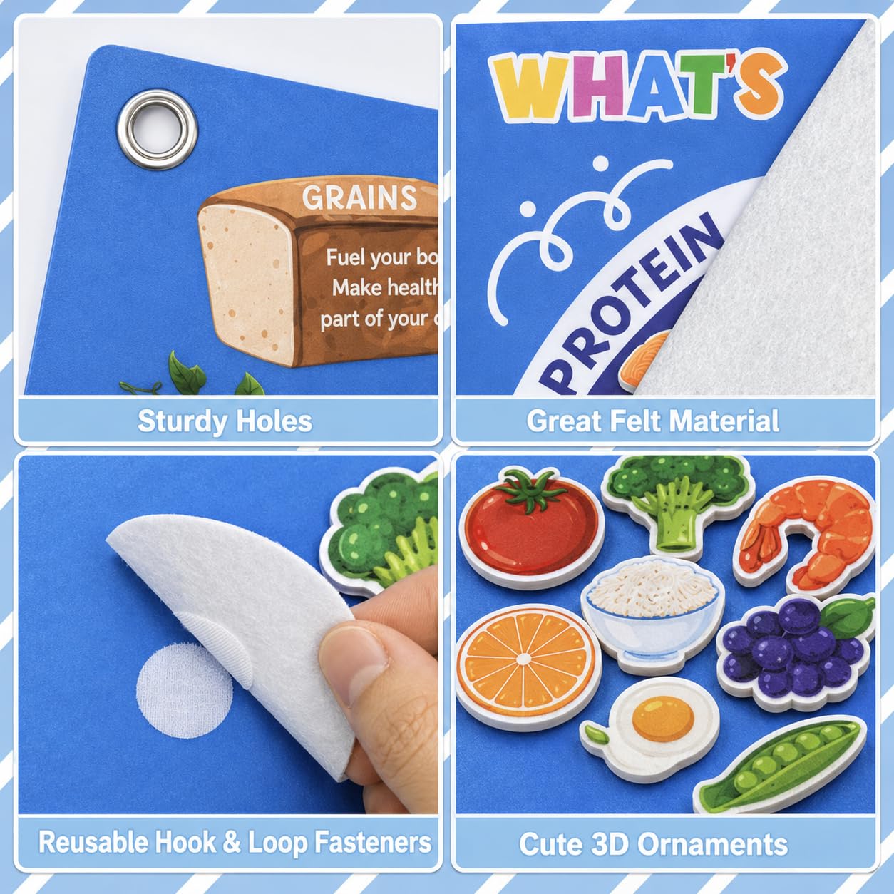 Cinrobiye My Plate Felt Kit DIY Food Diary Early Learning Stories Set Vegetable Fruits Protein Grain Felt Scene Craft Nutrition Bulletin Board for Home Preschool School Games Wall Doors Decor Supplies