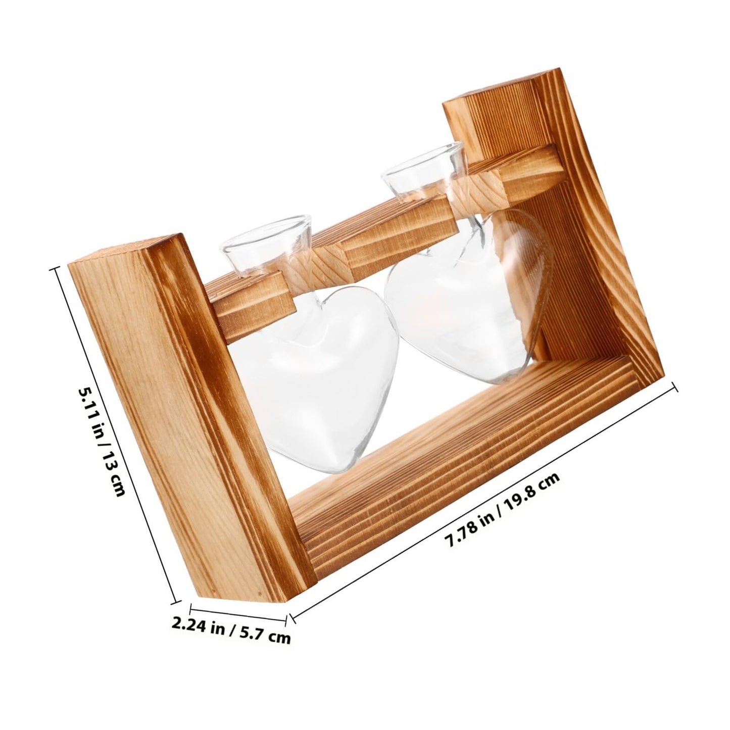 CORHAD Heart-Shaped Glass Hydroponic Vase with Wooden Frame Stand, Desktop Terrarium Planter for Indoor Plants, Tabletop Flower Pot for Home and Office Décor, 2pcs Set