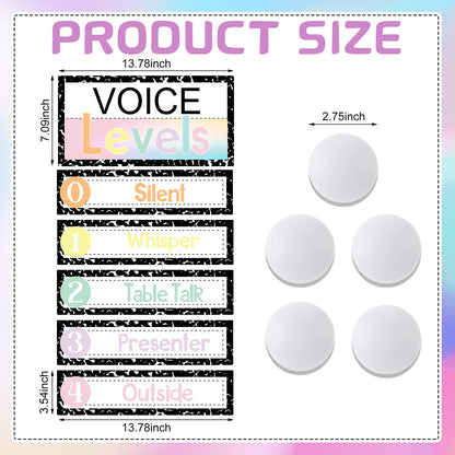Glooglitter 5 Pcs School Magnetic Voice Level Chart Poster and Push Light Composition Notebook Classroom Decor LED Tap Light Noise Voice Level Sign for Classroom Teachers Back to School Supplies