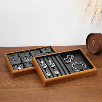 Oirlv Solid Wood Stackable Jewelry Organizer Tray Jewelry Drawer Organizer(Black)