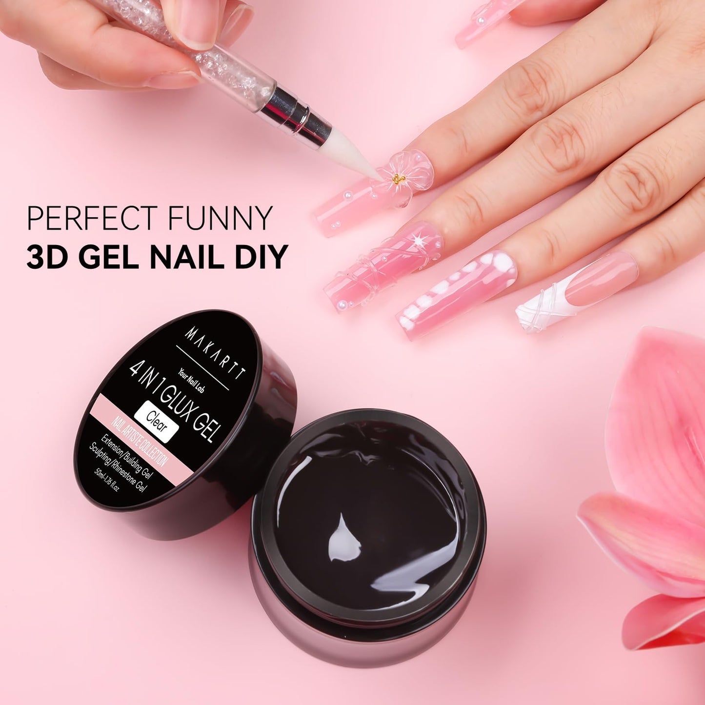 Makartt Clear Gel Builder Kit: Self-Levelling, Long Lasting Extension Hard Gels for Strengthener, Broken Nails Repair Gel Kit with Paper Forms, Dual forms, Nail File and Dual-End Brush 1.06 oz