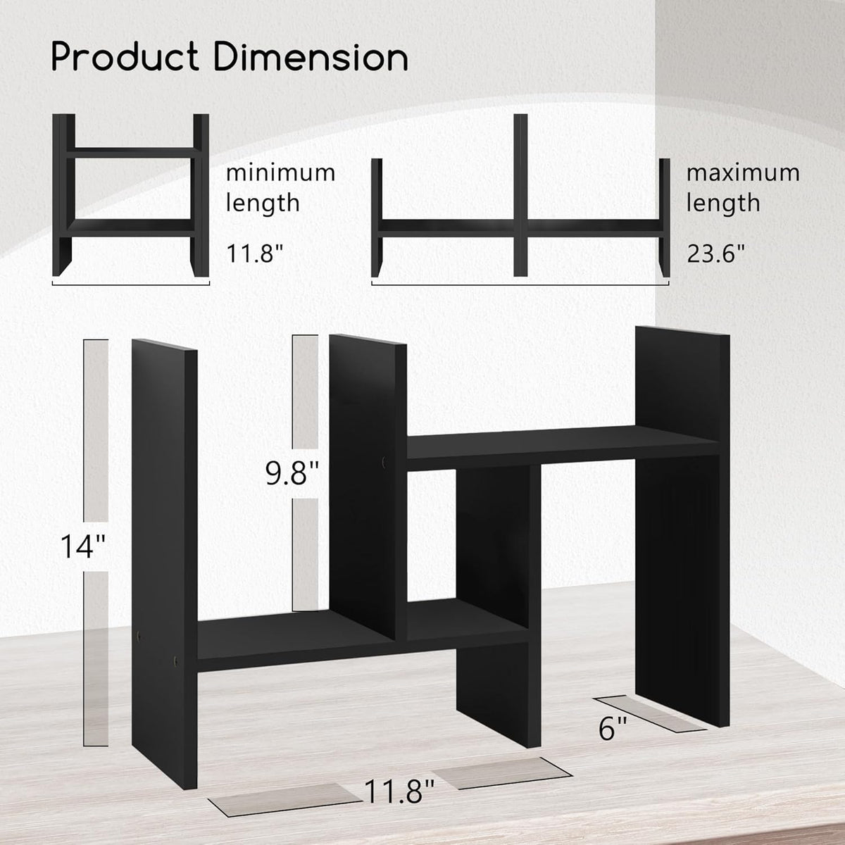 Jerry & Maggie Desktop Organizer Office Storage Rack Adjustable Wood Display Shelf Free Style Double H, Multi-Functional Mini Bookshelf for Desk Natural Stand (Black)