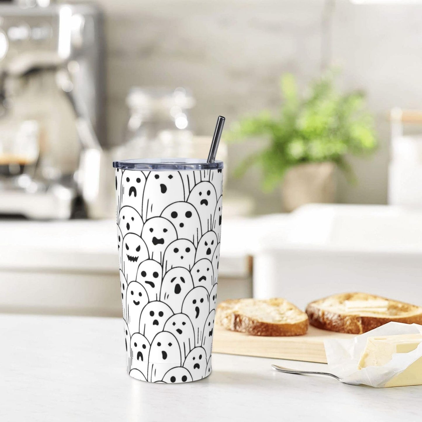 TOUNHEYA Halloween Ghost Tumbler with Lid and Straw Cute Boo 20oz Insulated Stainless Steel Cup Spooky Travel Coffee Mug Water Bottle for Women Gift for Birthday Christmas